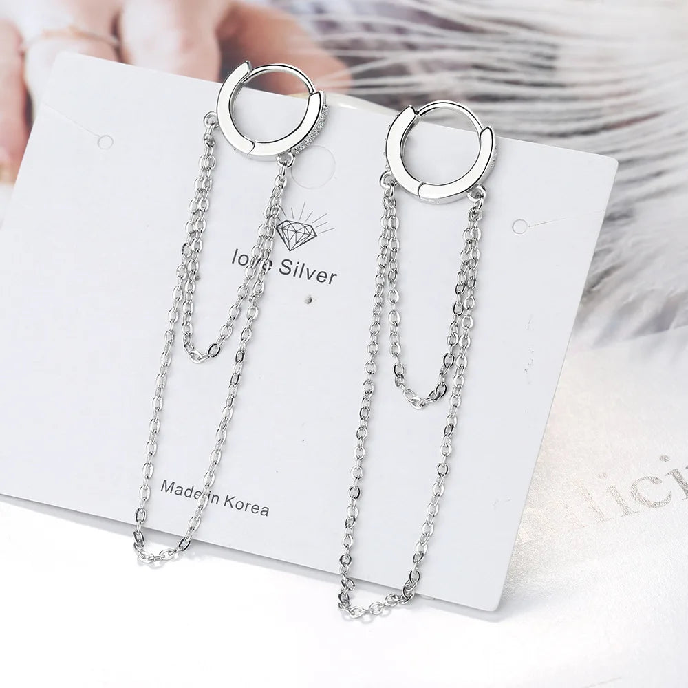 Bohemia Heartstringing Long Tassel Hoop Earrings Two-Row Chain Crystal Dangle Earring Small Hoops Charming Earring Jewelry Gifts