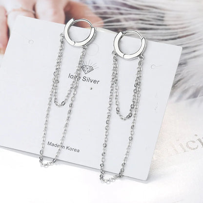 Bohemia Heartstringing Long Tassel Hoop Earrings Two-Row Chain Crystal Dangle Earring Small Hoops Charming Earring Jewelry Gifts