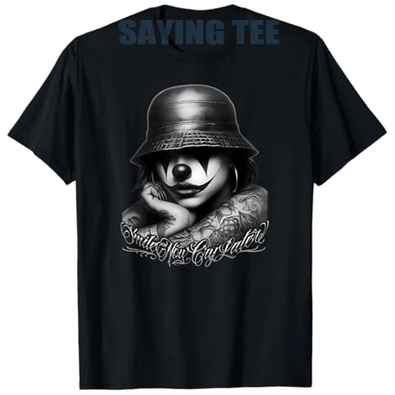 Chicana Payasa Clown Tee – Smile Now Cry Later Graphic Shirt