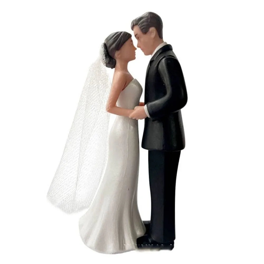 Anniversary & Wedding Couple Cake Topper – Elegant White/Black PVC Bride & Groom Figurines