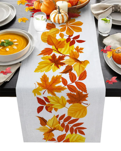 Thanksgiving Autumn Maple Leaves Table Runner Christmas Dinner Table Cloth Wedding Party Decor Cotton Linen Tablecloth