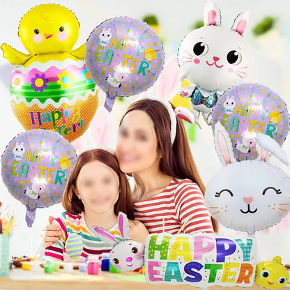 Easter Bunny Foil Balloon Cute Rabbit Chicken Egg Cartoon Carrot Foil Balloon Kids Happy Easter Gift Girl Baby Shower Decoration