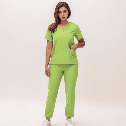Stretchy Nurse Uniforms V-neck Top Jogger Pants Scrub Sets Surgical Workwear Dentist Nursing Suit Hospital Doctor Outfit S21