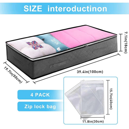 90L Large Underbed Storage Bag: Zipper Organizer for Clothes, Duvets, Blankets, and Quilts, Non-Woven Material