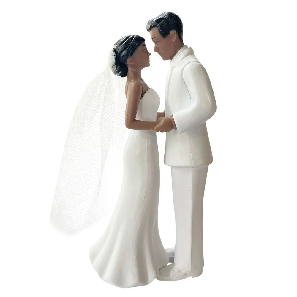 Anniversary & Wedding Couple Cake Topper – Elegant White/Black PVC Bride & Groom Figurines