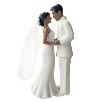 Anniversary & Wedding Couple Cake Topper – Elegant White/Black PVC Bride & Groom Figurines