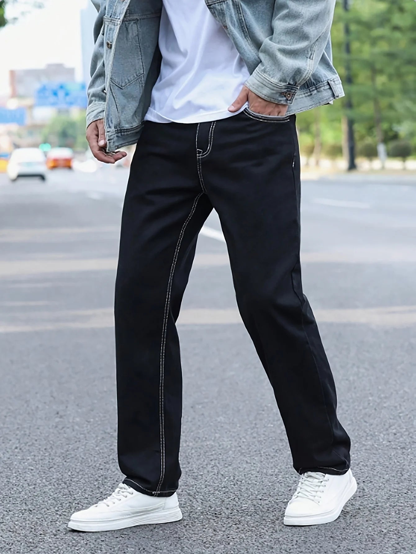 Men's jeans Men's loose straight leg jeans Top Knitted loose wide leg jeans Jeans