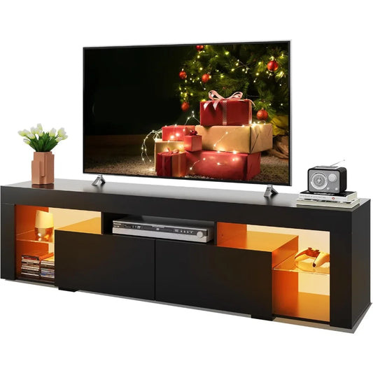 WLIVE 63 Inch TV Stand, LED Entertainment Center for 60 to 70 Inch TV, Modern TV Console with 2 Drawers, TV Stands for Living