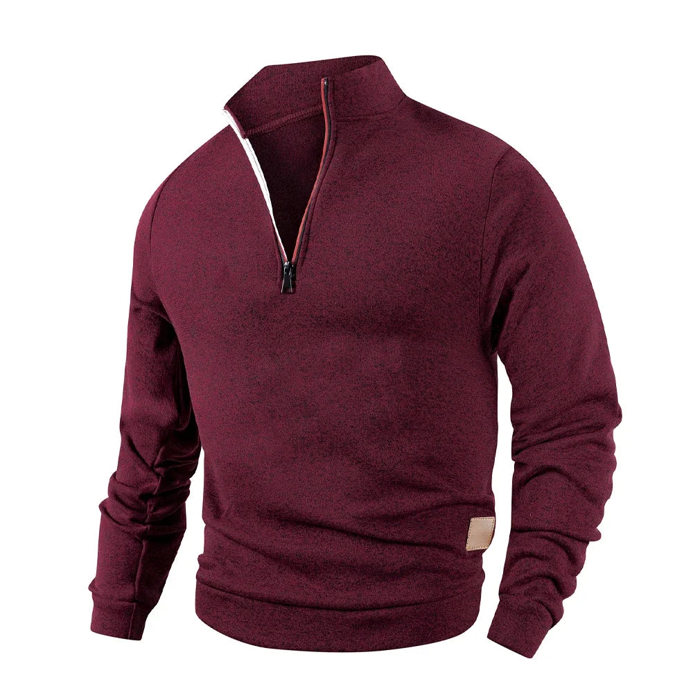 Spring Autumn Fashion High Neck Half Zipper Long Sleeve Sweatshirts Men's Casual Knitted Pullovers Daily Warm Coats