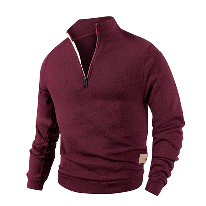 Spring Autumn Fashion High Neck Half Zipper Long Sleeve Sweatshirts Men's Casual Knitted Pullovers Daily Warm Coats