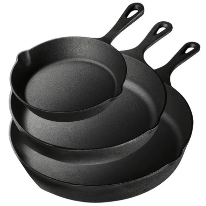3PCS Cast Iron Skillet Set (6/8/10 Inch)  Pre-Seasoned, Heavy-Duty Pans for Oven, Grill & Campfire, Even Heat, Non-Stick Surface