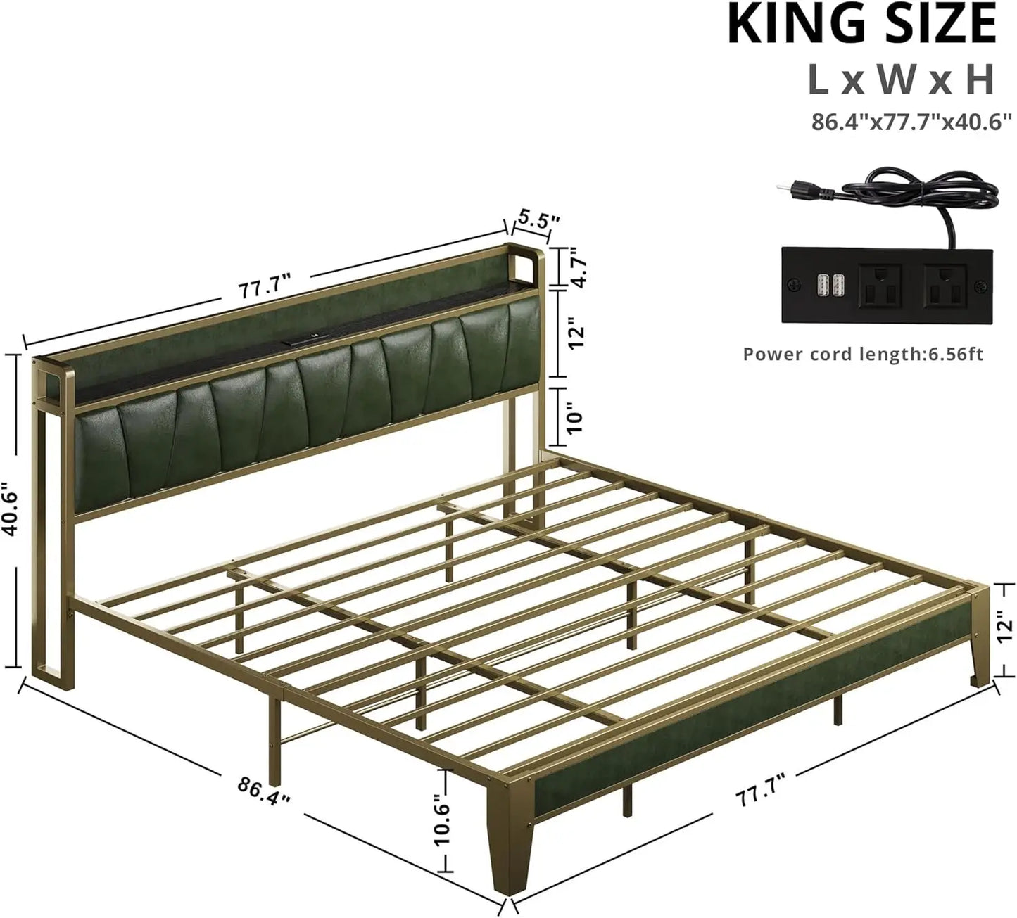 LIKIMIO Twin XL/Full/King/CaliforniaKing Bed Frame, Storage Headboard with Charging Station, No Box Spring Needed, Dark Green