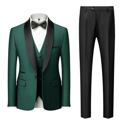 Men's Solid Color Suit Jacket Blazer Waistcoat Vest Pants Set M-6XL