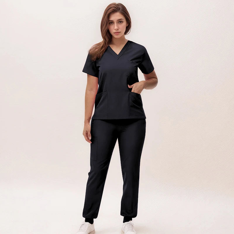 Stretchy Nurse Uniforms V-neck Top Jogger Pants Scrub Sets Surgical Workwear Dentist Nursing Suit Hospital Doctor Outfit S21