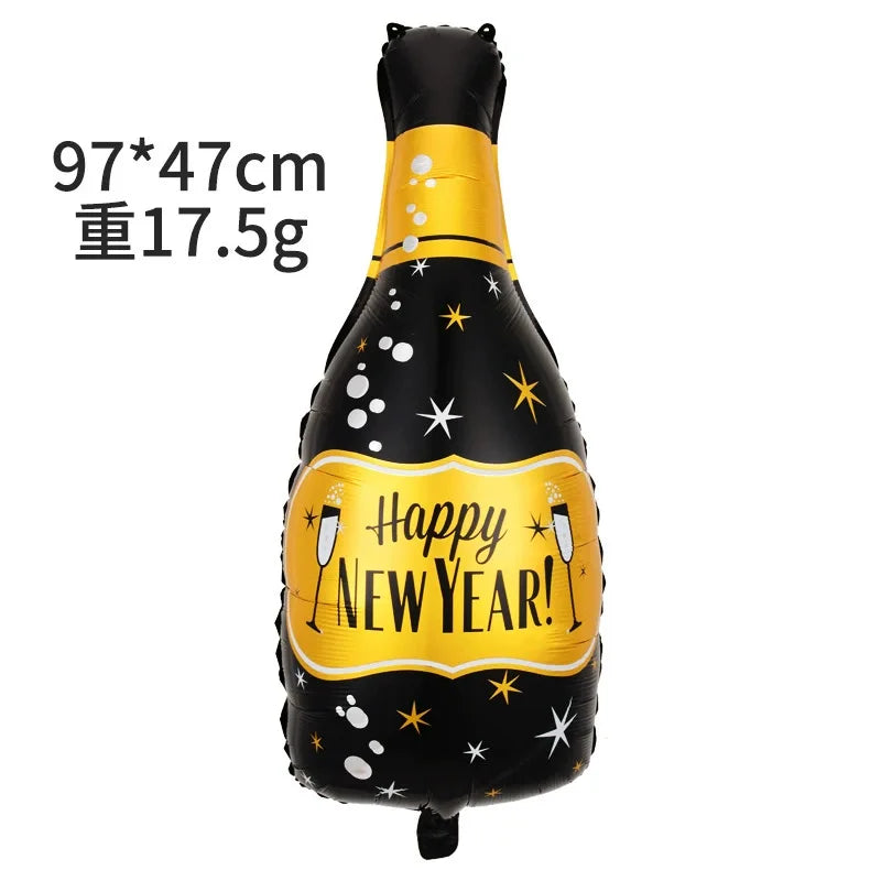 2026 New Year Foil Ballons Happy New Year Letter Banner Garland Party Decorations New Year Wine Bottle Star Round Photo Props