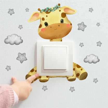 Luminous Giraffe Bear Elephant Star Switch Sticker Kid Baby Bedroom Decoration Self-adhesive Home Decor Wallpaper Wall Decals