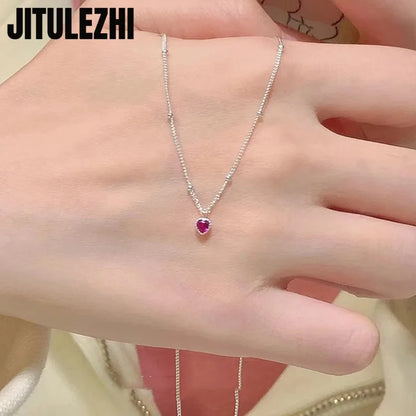 925 Sterling Silver Necklace Pendant For Women Jewelry Love Necklace Small Mini Red Heart Pendant Simple Heart Shaped Collar