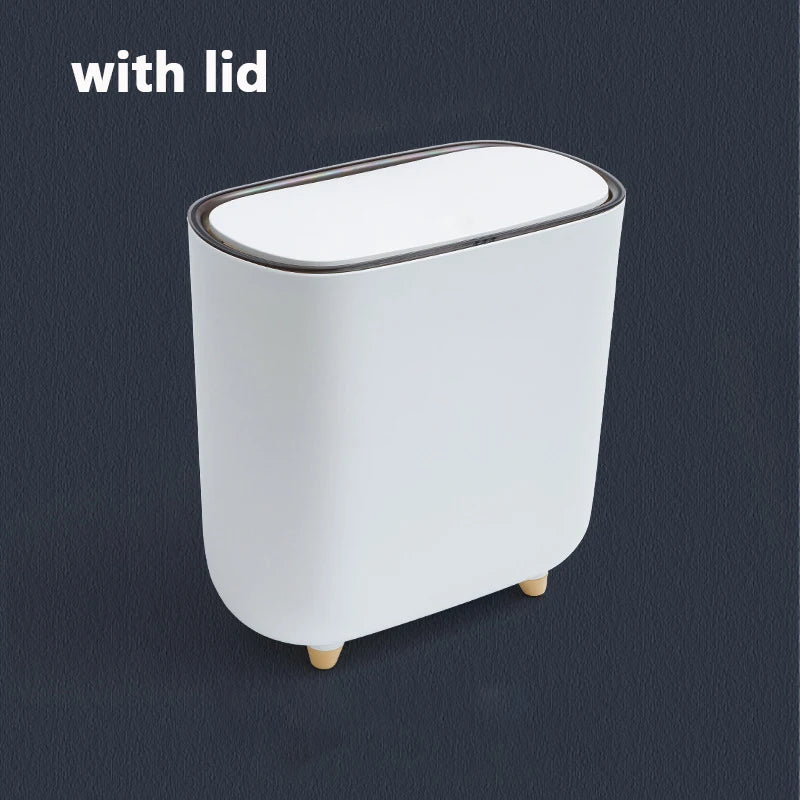 Narrow Shape Press Ring Trash Can with Lid for Bathroom Gap, Highlighting the Features of Garbage Classification