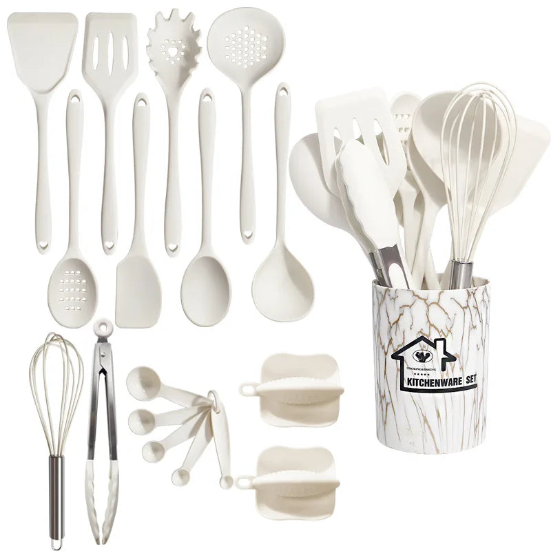 Pink 18Pcs Food Grade Silicone Kitchen Cookware Utensils Set