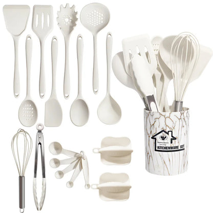 Pink 18Pcs Food Grade Silicone Kitchen Cookware Utensils Set