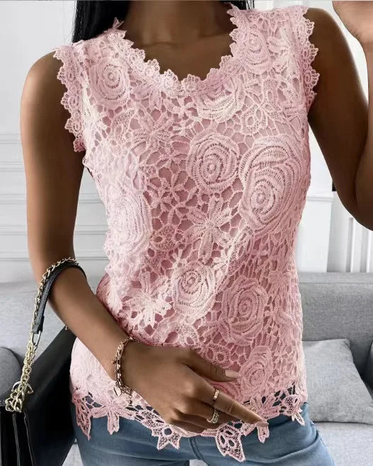 Women Lace Hollow T Shirt Top Fashion Round Neck Long Sleeve Office Lady Blouses Casual Vintage High Street Boho Tops All Season