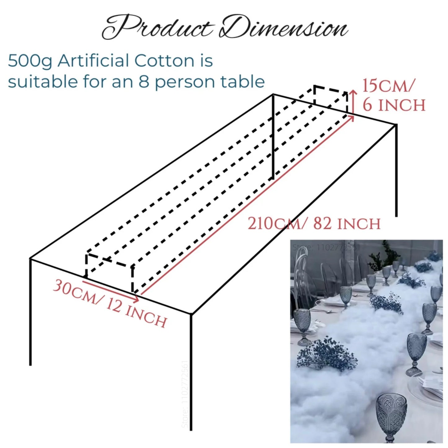 500-1500g PP Cotton Artificial Cloud Wedding Table Centerpiece Birthday Baby Shower Decor Props, No fluorescence, 64MM 7 Dtex