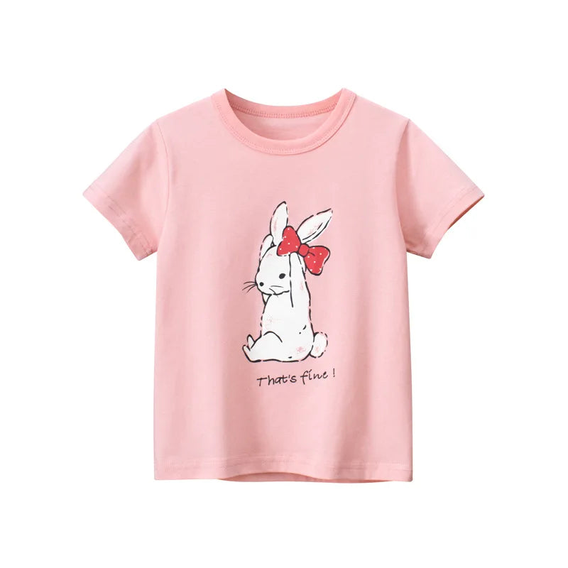 Short Sleeve Children Girl T-shirts Printed 2-8 Years Cotton Toddler Girl Tops Kids Baby Girl Tees Clothes