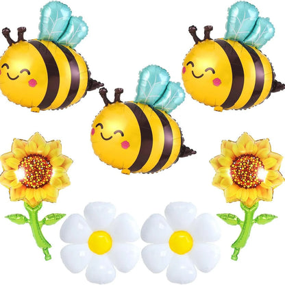 7‑Piece Cartoon Bee & Daisy Foil Balloon Party Set