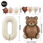 Cute Teddy Bear Party Birthday Number Balloons Large Retro Brown Bear Foil Balloon Set 8 pcs Baby Shower Birthday Party Decor