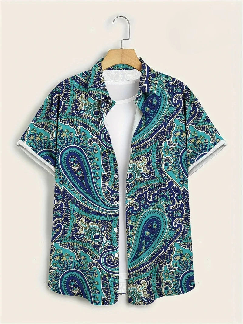 Men’s 3D Paisley Hawaii Shirt – Oversized Boho Summer Top