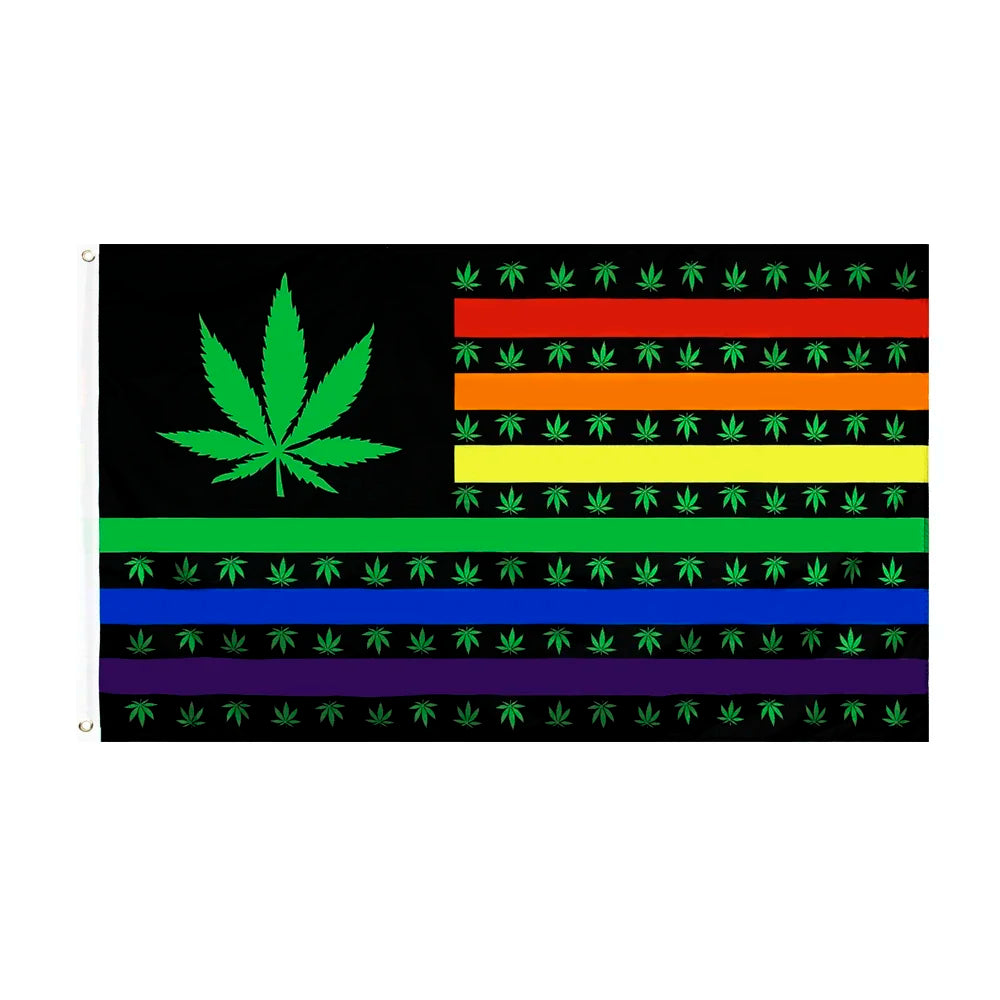 Rainbow Weed USA Stars Banner 90x150 Cm Gay Pride Lesbian LGBT Flag for Decoration