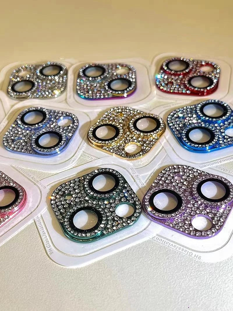 Luxury Camera Lens Film for IPhone 12/ 13/14 /15 Pro Max Mini 14 Plus Metal Glitter Diamond