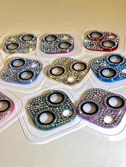 Luxury Camera Lens Film for IPhone 12/ 13/14 /15 Pro Max Mini 14 Plus Metal Glitter Diamond