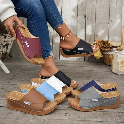 Women Wedge Slippers Summer Fashion Slippers Open Toe Breathable Sandals Comfortable Buckle Woman Shoes Slides Women
