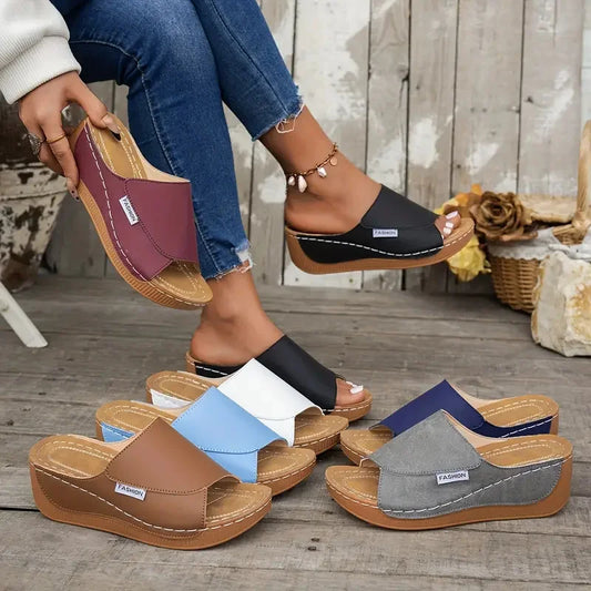 Women Wedge Slippers Summer 2025 New Fashion Slippers Open Toe Breathable Sandals Comfortable Buckle Woman Shoes Slides Women