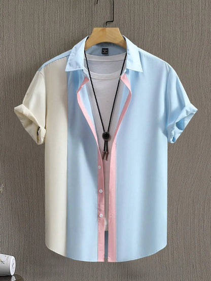 Men's short-sleeved casual comfortable and soft 3D pattern print shirt