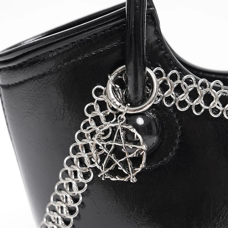 Devil Fashion Gothic Bucket Bag – Portable Punk Crossbody Handbag for Women