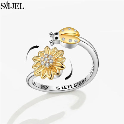 Korean Fashion Daisy Spinner Fidget Ring Multiple Style Sunflower Rose Snowflake Rotate Freely Anti Stress Anxiety Rings Wedding