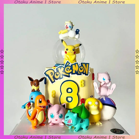 13‑Piece Pikachu Cake Topper Set – Cute Vinyl Anime Figures for Birthday Cake Decoration