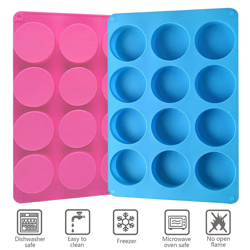 Round Chocolate Cookie Molds Oreo Chocolate Silicone Mold 12-Cavity Cylinder Silicone Molds for Jelly Mini Cakes Muffin Baking