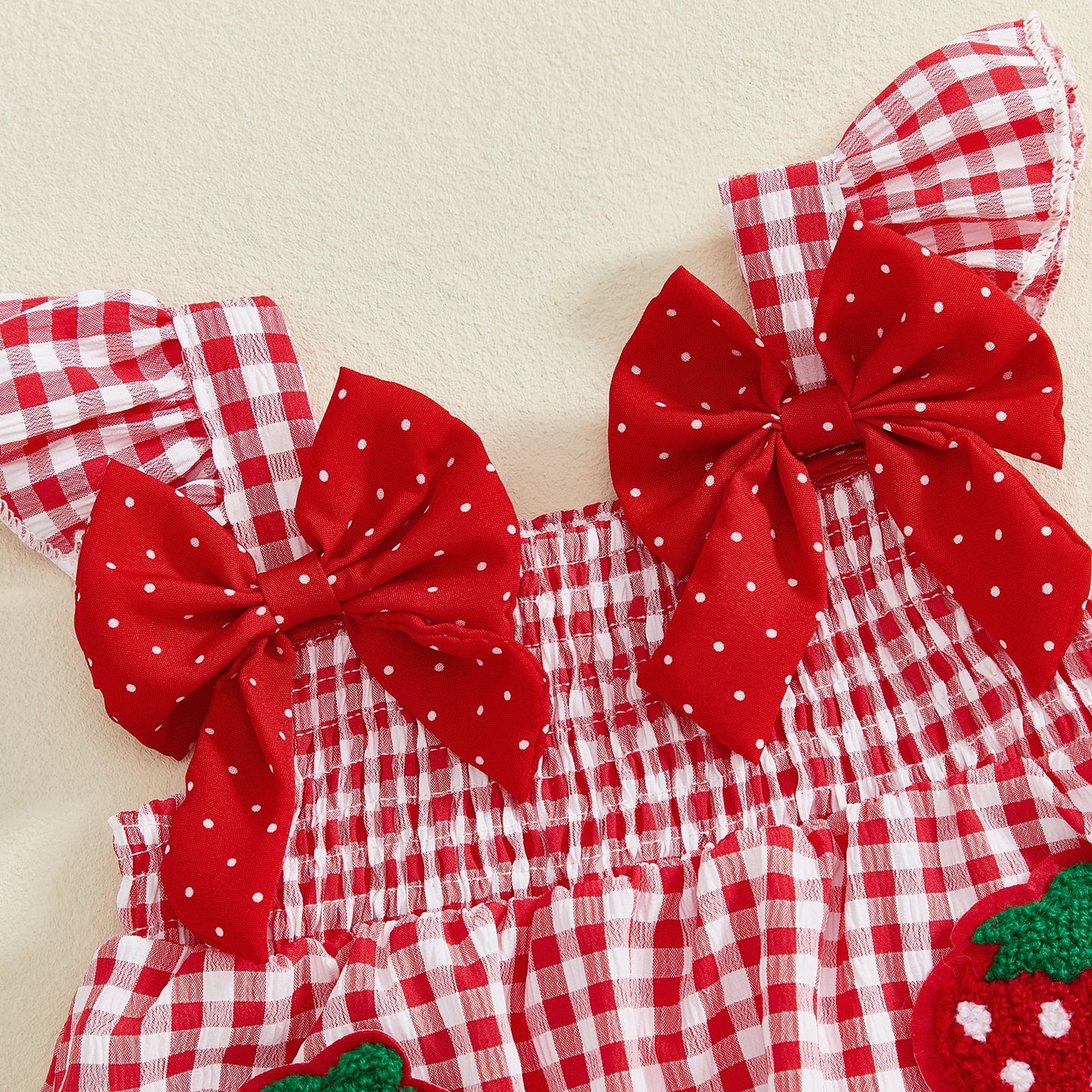 Toddler Baby Girl Summer Clothes Strawberry Outfit Sleeveless Ruffle Tank Top and Red Gingham Plaid Shorts Set 2Pcs
