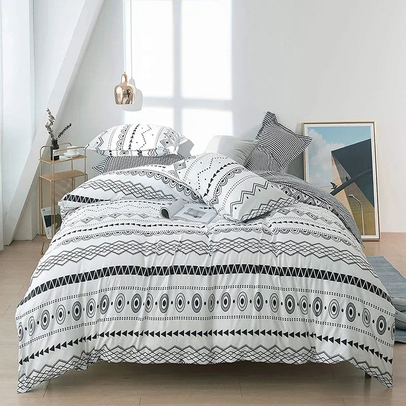 Bohon Paisley Duvet Cover Set Black White Print 3pcs Bedding Sets Luxury Pillow Case Queen and King Size Cotton Bedding Sets