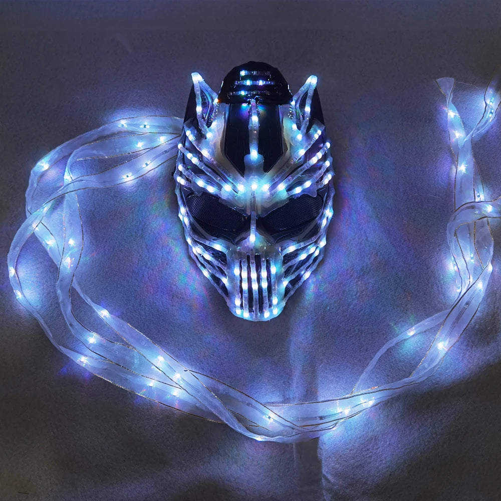 Female LED Helmet Monster Luminous Hat Light Illusion Cat Woman Black Panther Mask for Performance LED Robot Performance