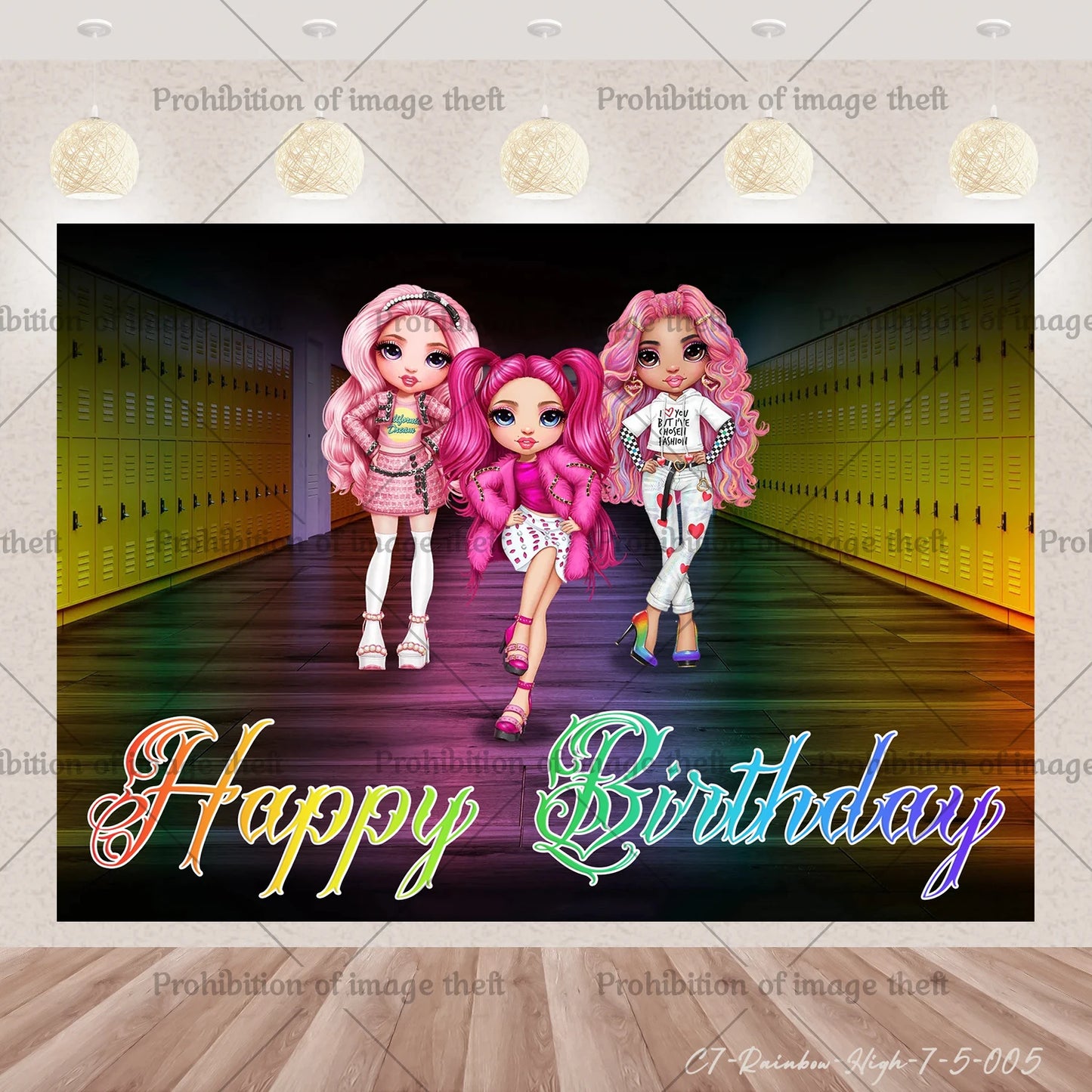 Cartoon Rainbow Doll High School Theme Background Birthday Party Decoration Supplies Disposable Cup Cutlery Balloon Baby Gift