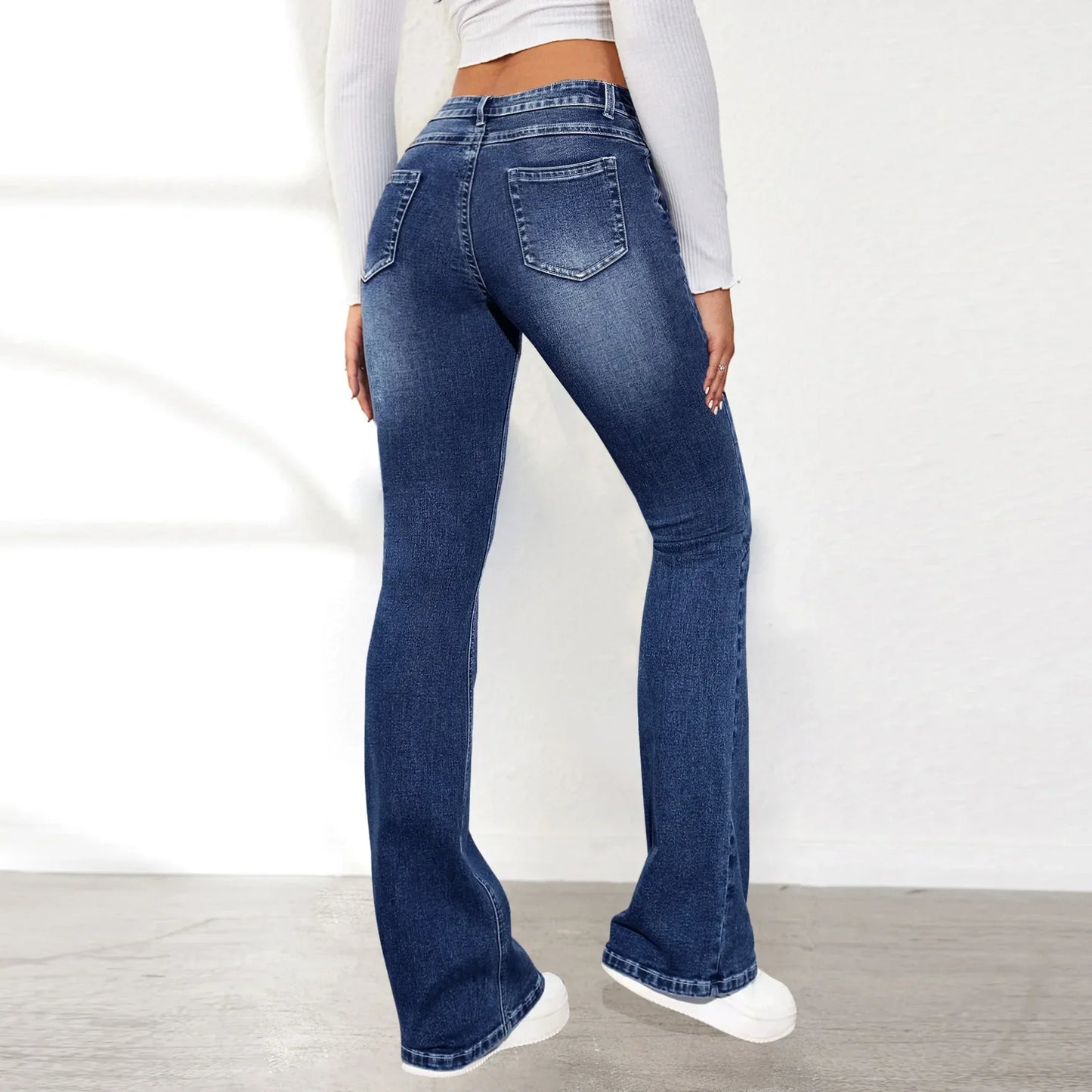 Women’s Slim‑Fit Flare Jeans – High‑Waist Denim with Pockets, Ankle‑Length Bootcut Streetwear