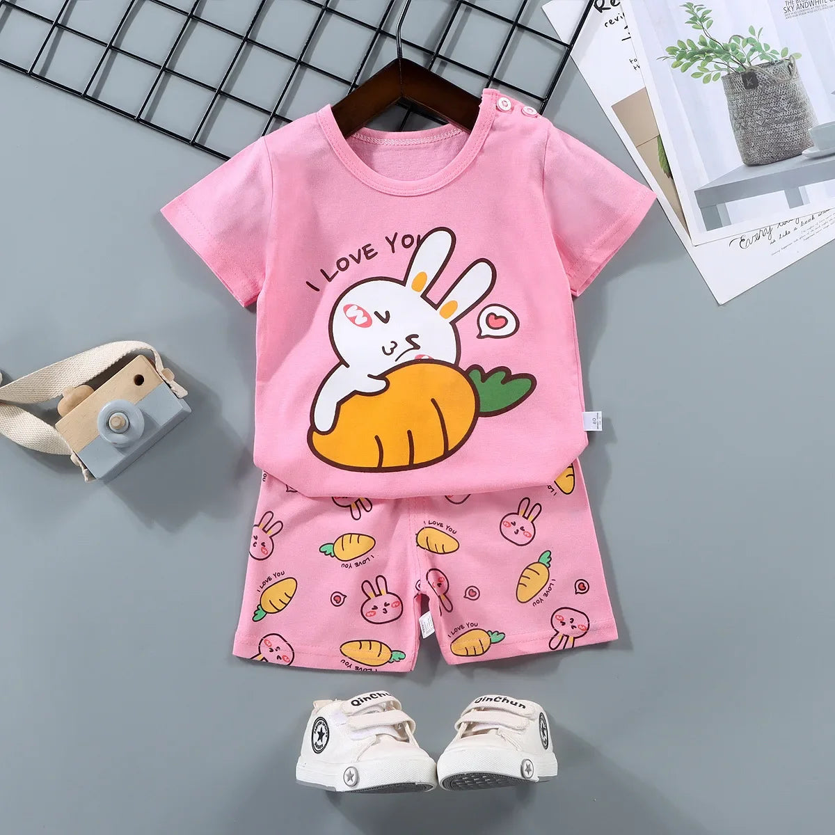 2Pc Children's Boys Girl T-shirt Shorts Summer Sets