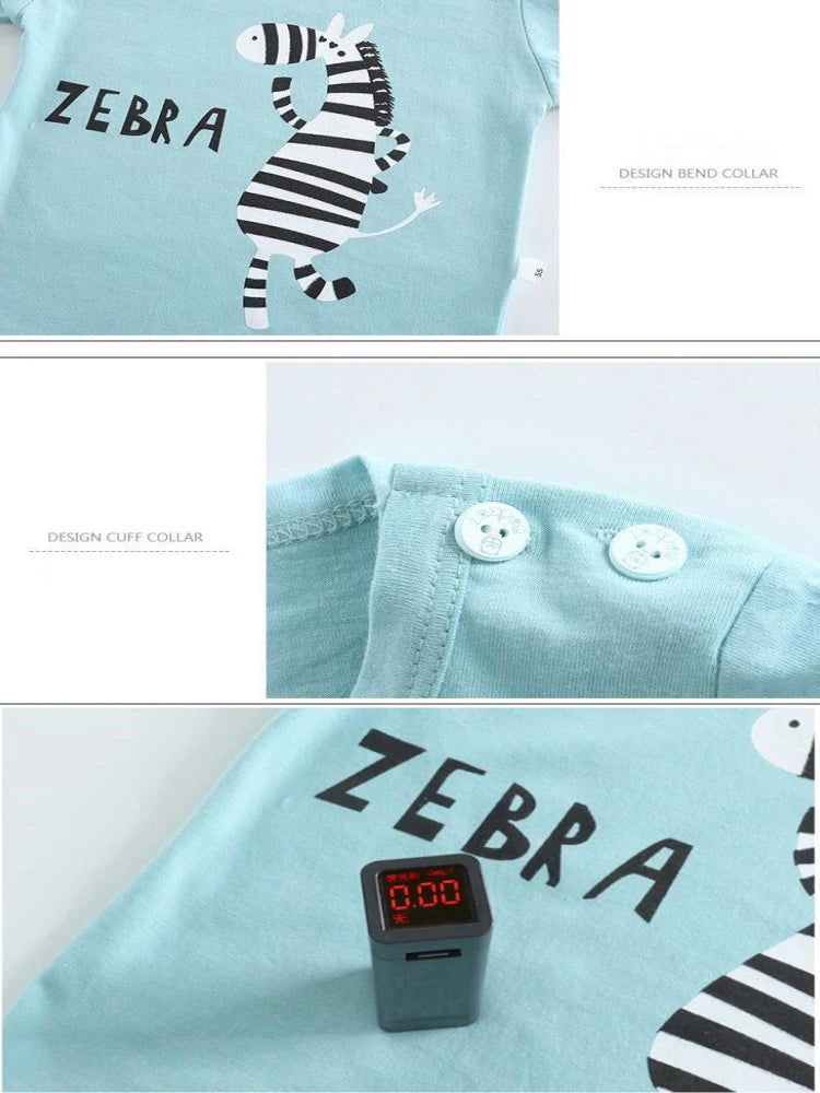 Cotton Cartoon Zebra Dinosaur Print Tracksuit Set 2-Piece Kids Summer Clothes Tee Shorts for Boys Girls 1-6 Years