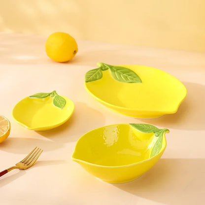 Creative Cartoon Lemon Shaped Ceramic Dinner Plate Soup Bowl Family Fruit Snack Dishes Kitchen Utensils Accessories Tableware