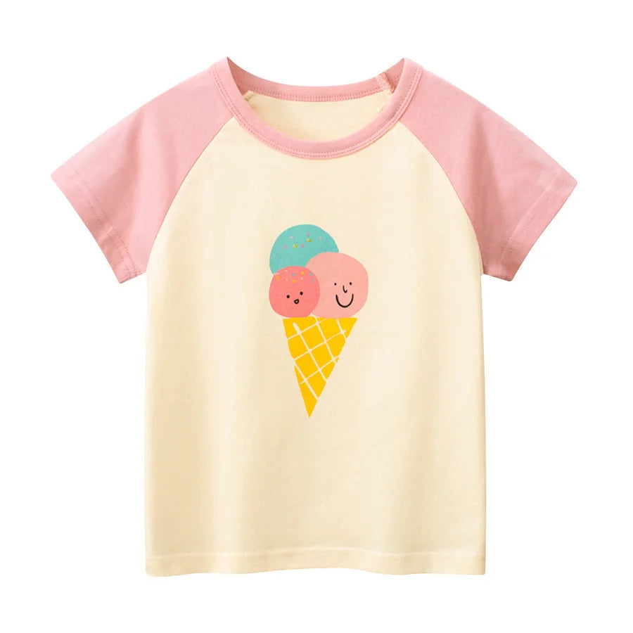 Short Sleeve Children Girl T-shirts Printed 2-8 Years Cotton Toddler Girl Tops Kids Baby Girl Tees Clothes