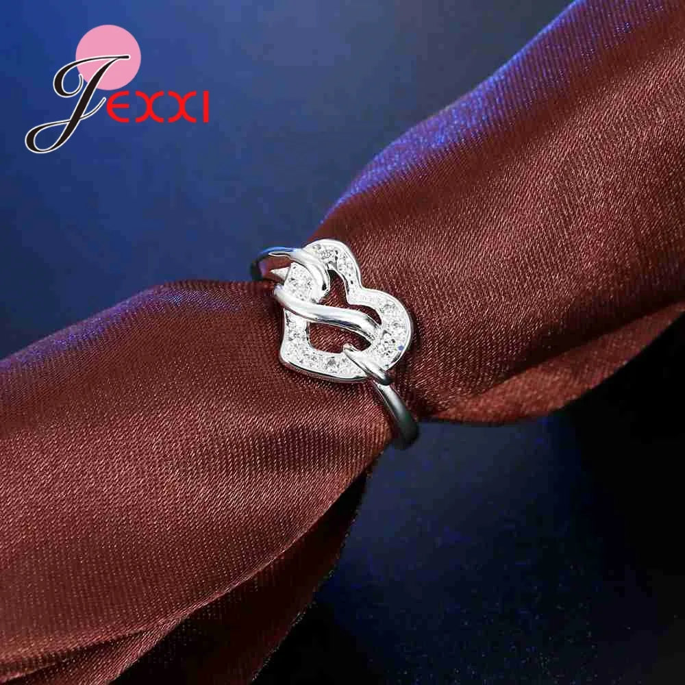 Trendy 925 Sterling Silver Ring Romantic Hollow Heart Shape Zircon Rings for Women Wedding Engagement Party Jewelry Present